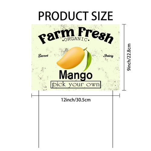 ZXCXRQFa Mango Yard Sign With Stake, Farm Fresh Organic Sweet Juicy Mango Fruit Pick Your Own Sign for Lawn Yard Farm 9 x 12 Inches Sturdy Rust Free Weatherproof Outdoor Use,Easy to Install