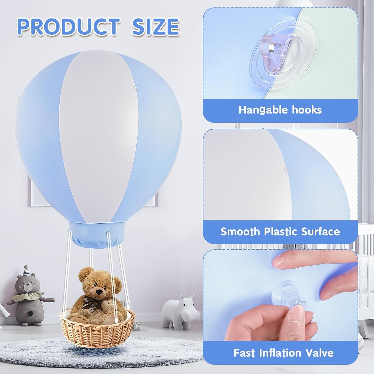zsertyuh 3FT Hot Air Balloon Decorations  Inflatable Baby Shower Decoration Balloon for Baby Birthday Party Wedding Exhibitions  Air Pump Inclued (Blue)