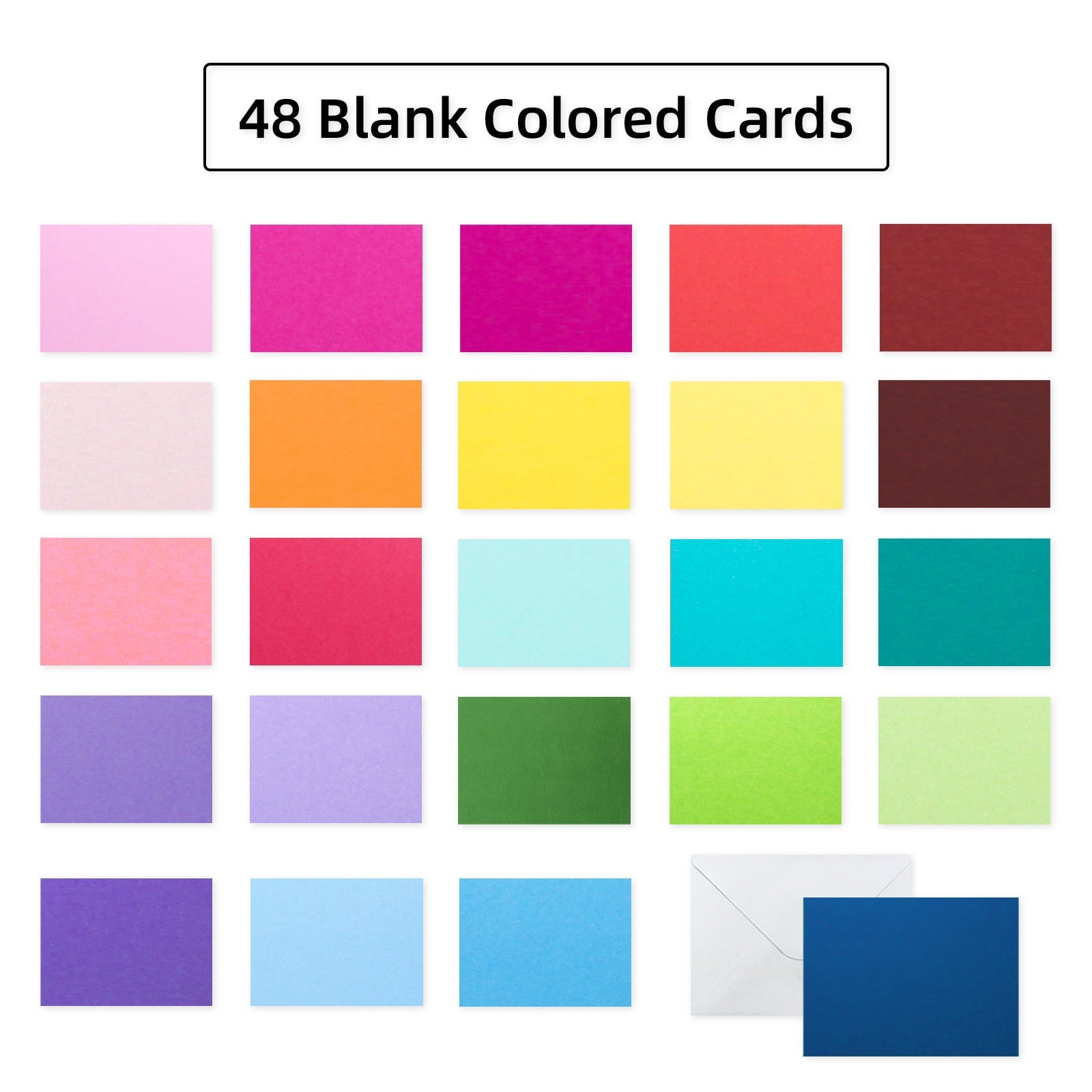 48 Pack Blank Colored Cards White Envelopes 5 x 7 Inch Folded Colorful Foldover Greeting Cards A7 24 Assorted Colors Heavy Weight for Greeting,Invitation,Birthday,Baby Shower, Graduation