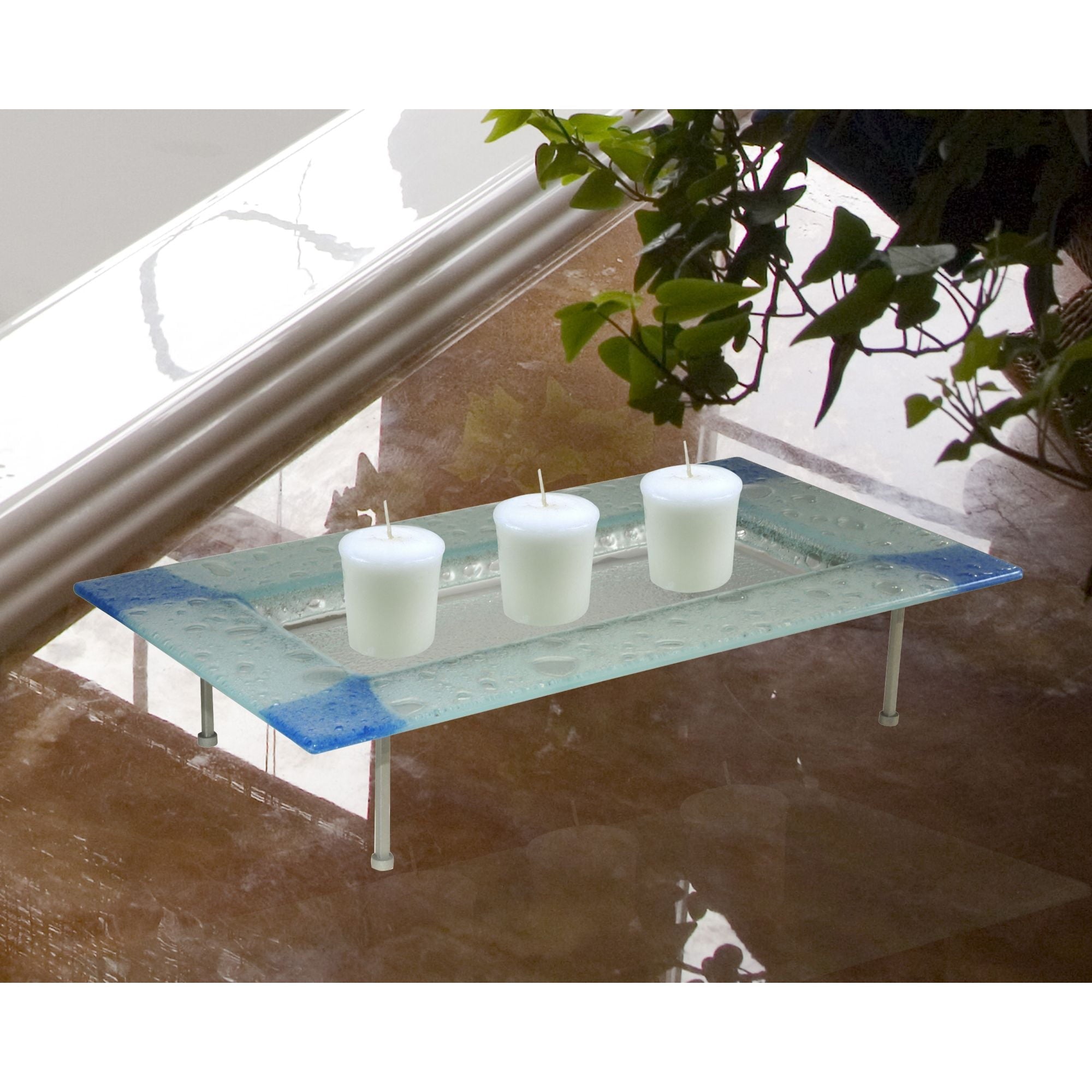 Dale Tiffany 9" x 5" Contemporary Glass Votive Candle Holders, Blue