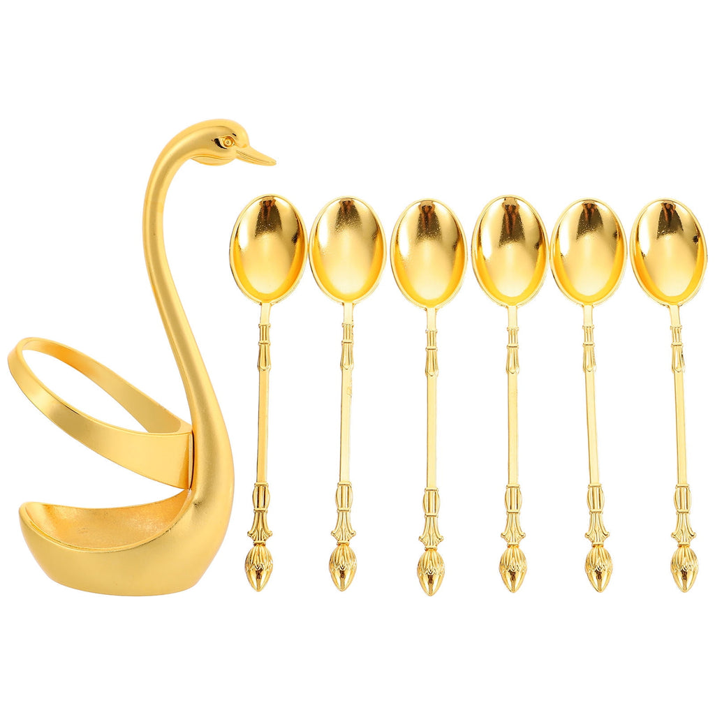 ULTNICE 6 Pcs Metal Serving Utensils Swan Base Holder Spoon Alloy Anti Rust for Table Setting