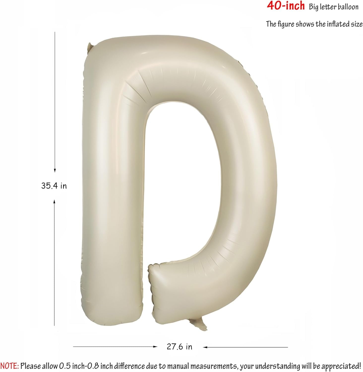 hlquji 40 In Cream White Letter H Balloons Big Alphabet Foil Word Balloon Beige Large Inflating Balloon Letters Sand Mylar Helium Custom Letter Balloon For Boys Girls Birthday Party Baby