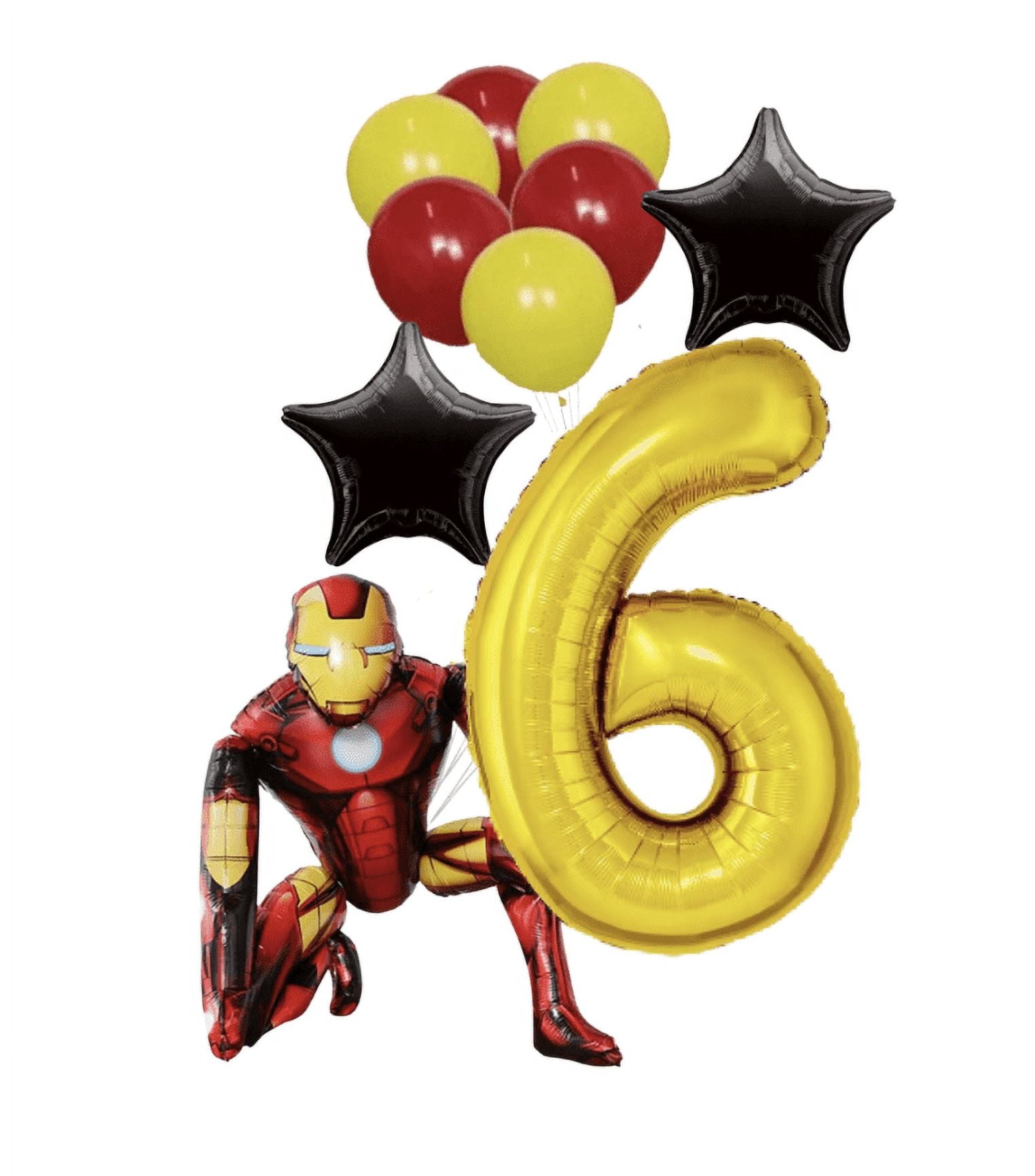 iron man superhero balloon airwalker red and gold decoration, happy birthday kids party number 6 years old kids